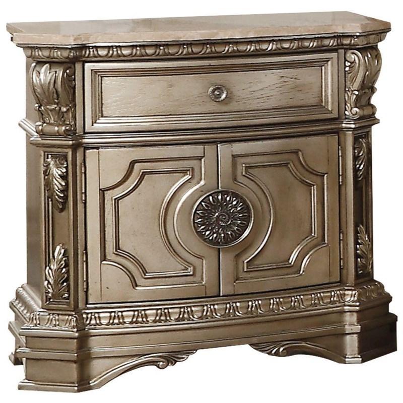 Homeroots 29" Champagne One Drawer Faux Marble And Solid Wood Nightstand With Storage   347125