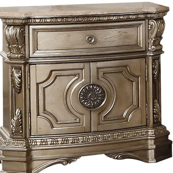 Homeroots 29" Champagne One Drawer Faux Marble And Solid Wood Nightstand With Storage   347125