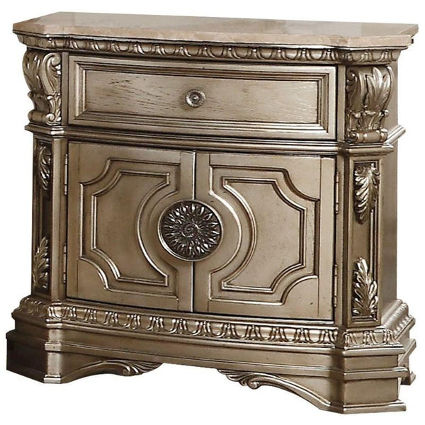 Homeroots 29" Champagne One Drawer Faux Marble And Solid Wood Nightstand With Storage   347125