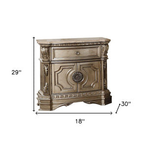 Homeroots 29" Champagne One Drawer Faux Marble And Solid Wood Nightstand With Storage   347125