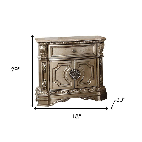 Homeroots 29" Champagne One Drawer Faux Marble And Solid Wood Nightstand With Storage   347125