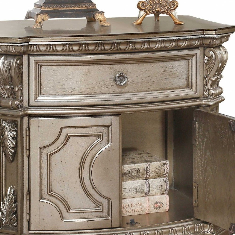 HomeRoots 29" Champagne Mirrored Nightstand with Drawer - Elegant Solid Wood Design for Versatile Home Use 347126