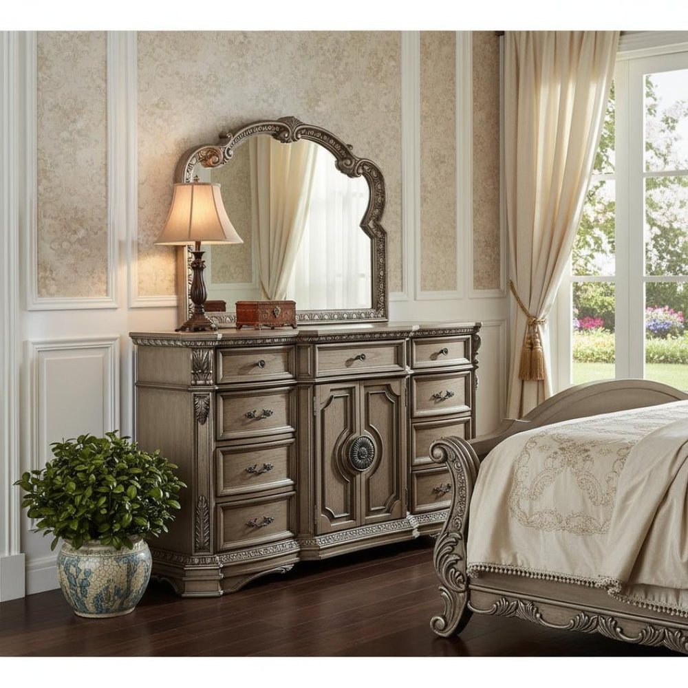 HomeRoots 18" Solid Wood Combo Dresser with Drawers & Cabinet Space - Elegant Storage Solution for Bedrooms 347129