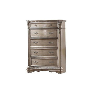 20 Inch Solid Wood Five Drawer Gentlemens Chest with Champagne Scrollwork Carvings