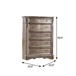 20 Inch Solid Wood Five Drawer Gentlemens Chest with Champagne Scrollwork Carvings