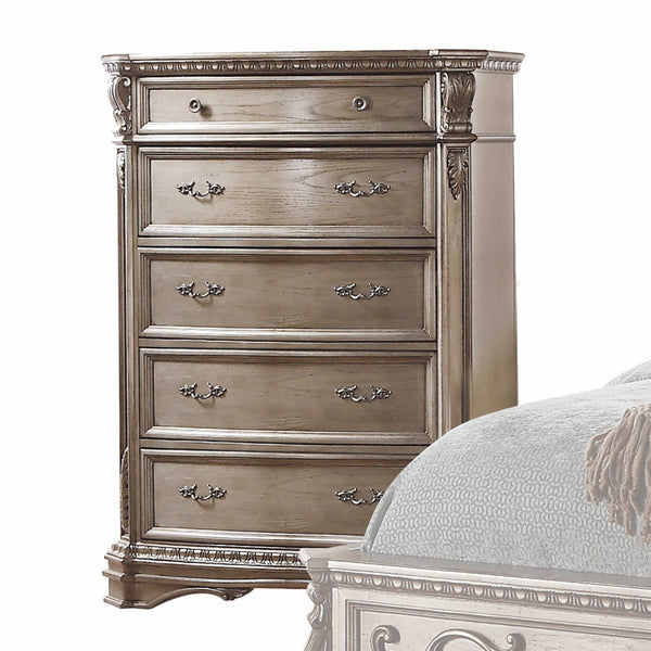 Homeroots 20" X 42" X 56" Antique Champagne Wood Poly Resin Chest  Solid Wood 347130