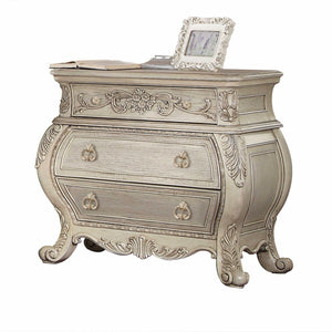 Homeroots 34" Antiqued White Three Drawers Solid Wood Nightstand Antique White  347133
