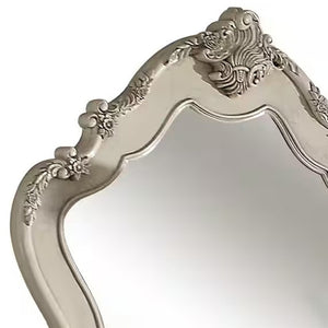 HomeRoots 48" White Abstract Wood Framed Dresser Mirror - Elegant Beveled Glass for Luxurious Bedroom Style Antique White 347134