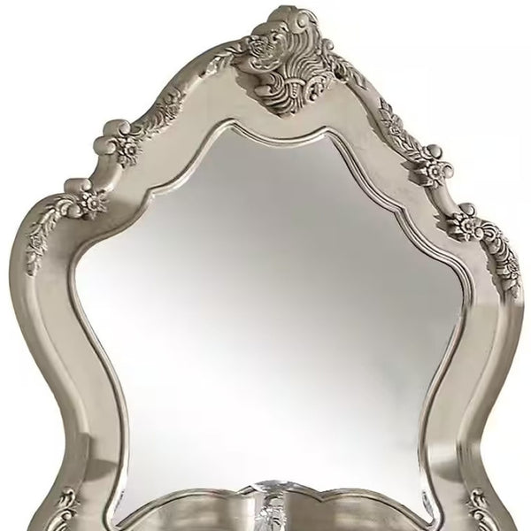 HomeRoots 48" White Abstract Wood Framed Dresser Mirror - Elegant Beveled Glass for Luxurious Bedroom Style Antique White 347134