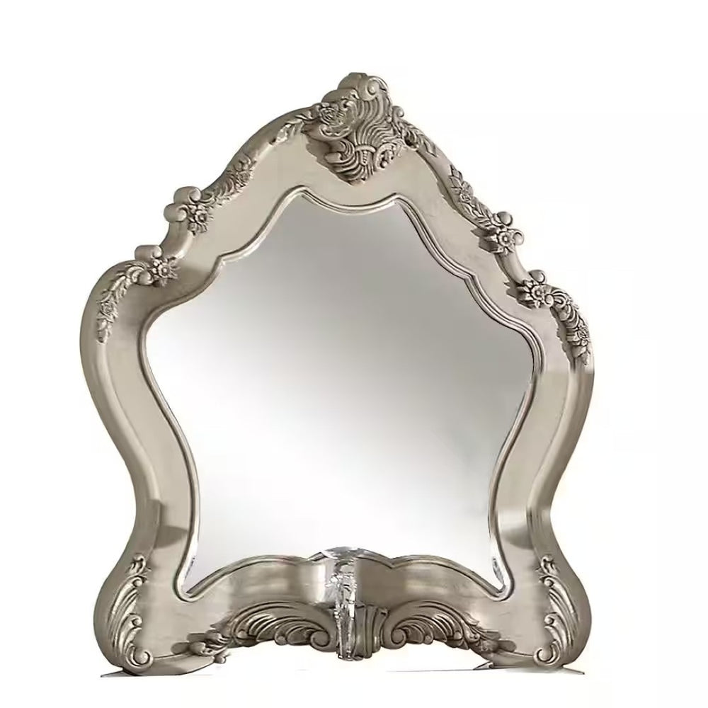 HomeRoots 48" White Abstract Wood Framed Dresser Mirror - Elegant Beveled Glass for Luxurious Bedroom Style Antique White 347134