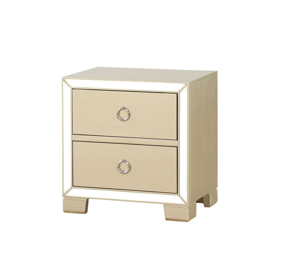 Homeroots 15" X 22" X 23" Champagne Wood Mirror Veneer Nightstand   347149