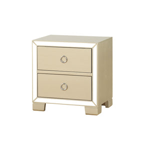 Homeroots 15" X 22" X 23" Champagne Wood Mirror Veneer Nightstand   347149