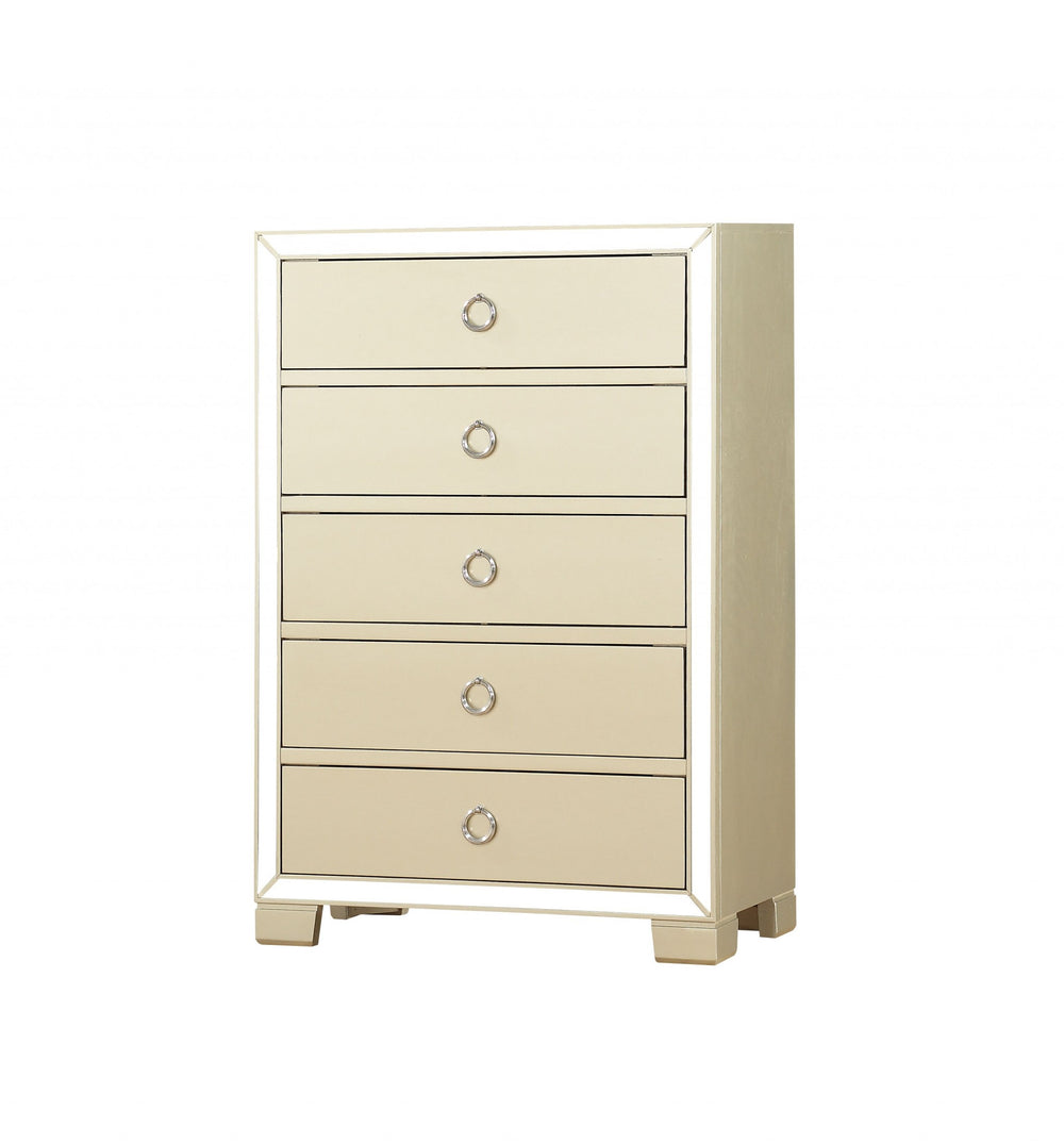 Homeroots 15" X 31" X 45" Champagne Wood Mirror Veneer Chest  Solid Wood 347152