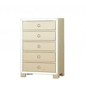 Homeroots 15" X 31" X 45" Champagne Wood Mirror Veneer Chest  Solid Wood 347152