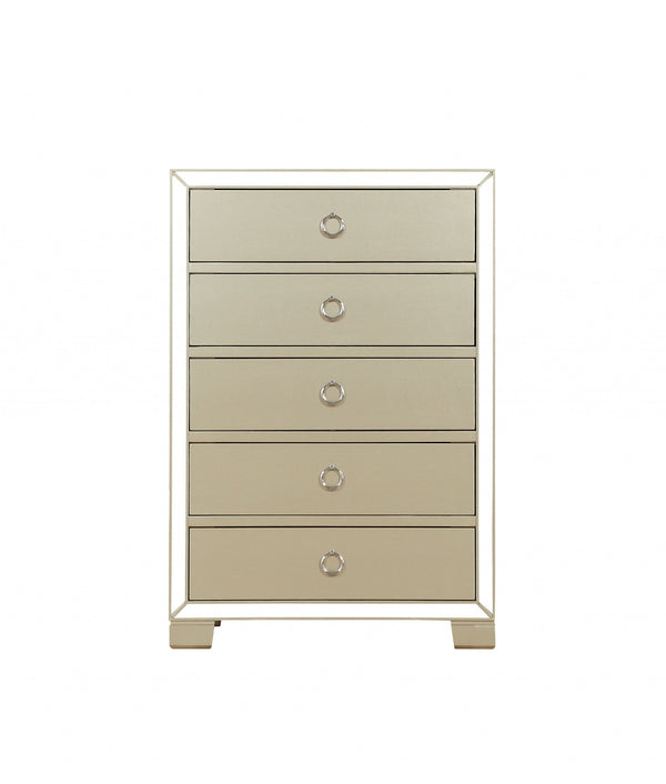 Homeroots 15" X 31" X 45" Champagne Wood Mirror Veneer Chest  Solid Wood 347152