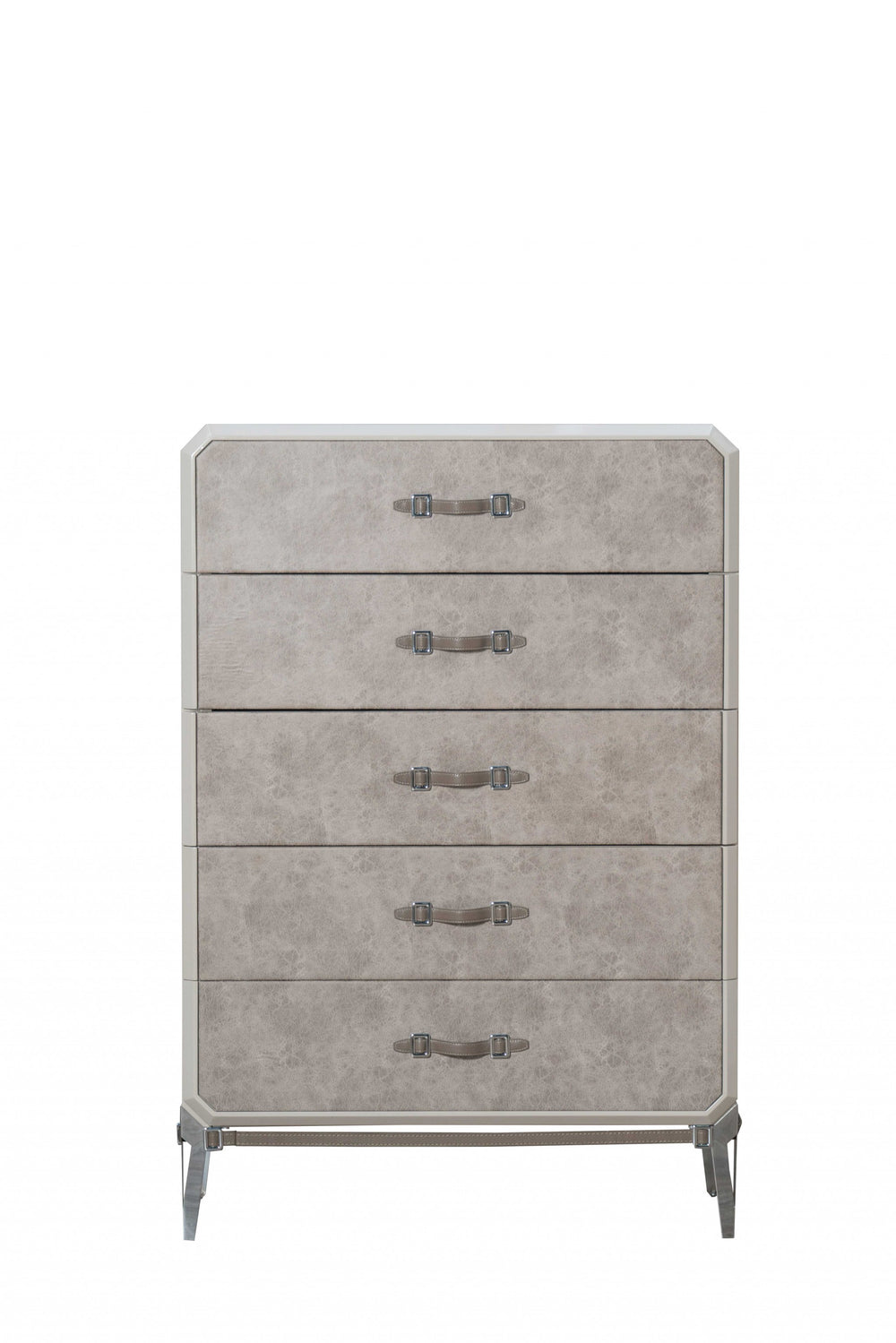 Homeroots 18" X 35" X 52" Vintage Beige Pu Wood Upholstered (Front) Metal Leg Veneer (Melamine) Chest  Solid Wood 347165