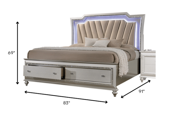Homeroots 83" X 91" X 69" Pu Champagne Wood Upholstered (Hb) Led Eastern King Bed  Wood 347167