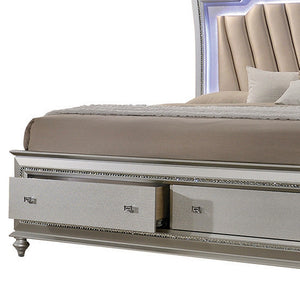 Homeroots 83" X 91" X 69" Pu Champagne Wood Upholstered (Hb) Led Eastern King Bed  Wood 347167
