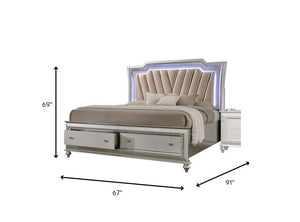 Homeroots 67" X 91" X 69" Pu Champagne Wood Upholstered (Hb) Led Queen Bed  Wood 347168