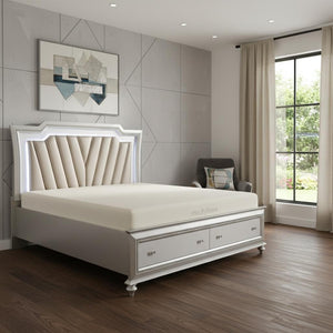 HomeRoots 83" Luxurious Upholstered Champagne Storage Bed with LED Lighting & Glamorous Trim for Modern Bedrooms 67" Queen 347168