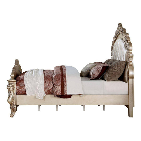 Homeroots Antiqued White Queen Tufted Upholstered Silk Bed Frame With Nailhead Trim  Manufactured Wood 347173