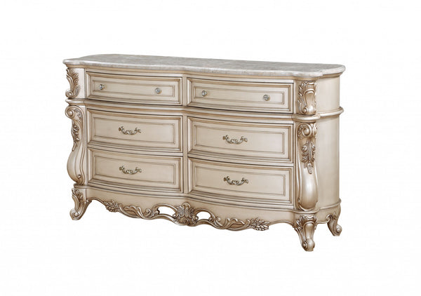 Homeroots 21" Beige Solid Wood Double Dresser  Solid Wood 347176