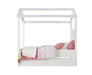 HomeRoots White Wood Twin Canopy Bed Frame - Stylish, Durable Design for Cozy Bedrooms & Compact Spaces 347193