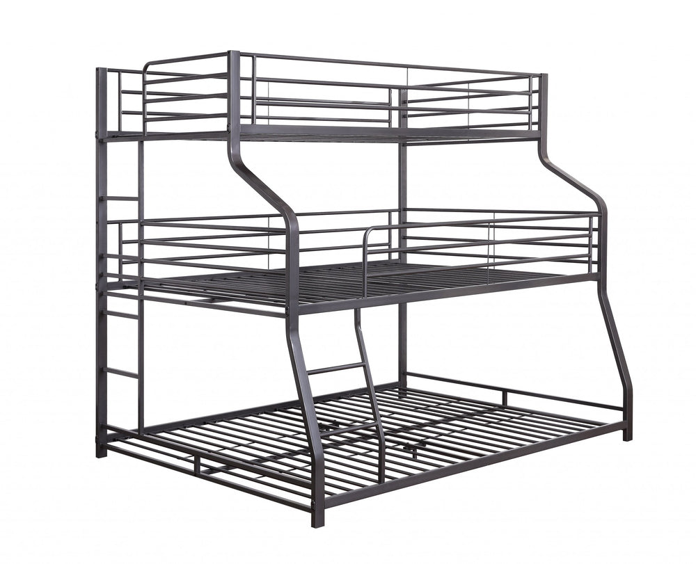 Homeroots 62" X 83" X 74" Gunmetal Metal Triple Bunk Bed  Twinfullqueen  Metal 347194