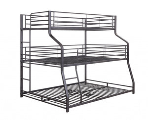 Homeroots 62" X 83" X 74" Gunmetal Metal Triple Bunk Bed  Twinfullqueen  Metal 347194