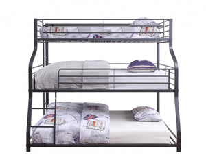Homeroots 62" X 83" X 74" Gunmetal Metal Triple Bunk Bed  Twinfullqueen  Metal 347194