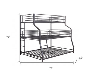 Homeroots 62" X 83" X 74" Gunmetal Metal Triple Bunk Bed  Twinfullqueen  Metal 347194