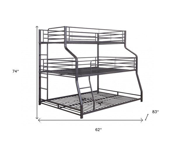 Homeroots 62" X 83" X 74" Gunmetal Metal Triple Bunk Bed  Twinfullqueen  Metal 347194