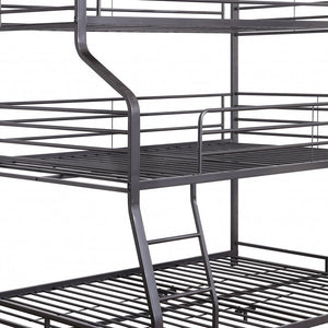 Homeroots 62" X 83" X 74" Gunmetal Metal Triple Bunk Bed  Twinfullqueen  Metal 347194