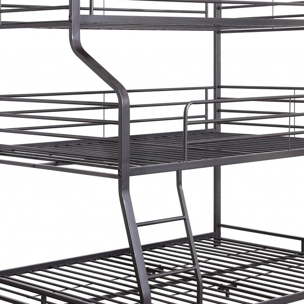 Homeroots 62" X 83" X 74" Gunmetal Metal Triple Bunk Bed  Twinfullqueen  Metal 347194