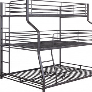 Homeroots 62" X 83" X 74" Gunmetal Metal Triple Bunk Bed  Twinfullqueen  Metal 347194