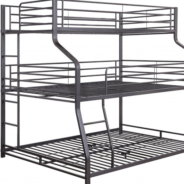 Homeroots 62" X 83" X 74" Gunmetal Metal Triple Bunk Bed  Twinfullqueen  Metal 347194