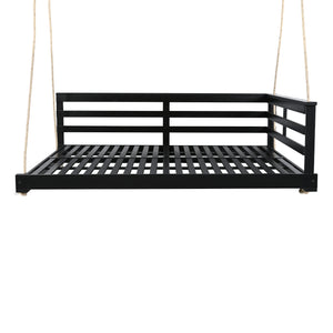 English Elm TOPMAX Acacia Wood Porch Swing Bed with 96" Hemp Ropes, Open-Side Minimalist Patio Lounger, 350lb Capacity Black N717P265860B