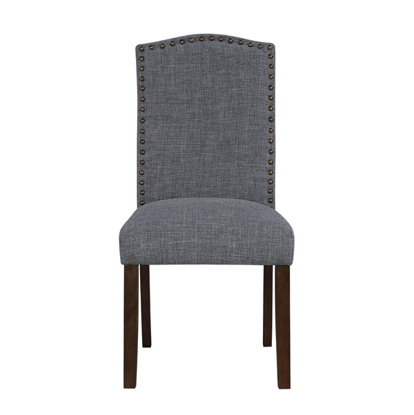 English Elm 7pc Acacia Wood Dining Set Nailhead Parsons Chairs Formal Rectangle Table Seats Six Dark Brown,Gray B011S02239