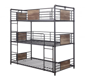 Homeroots 43" X 79" X 79" Sandy Black Dark Bronze Handbrushed Metal Wood Triple Bunk Bed  Twin  Metal 347200