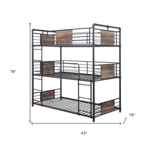 Homeroots 43" X 79" X 79" Sandy Black Dark Bronze Handbrushed Metal Wood Triple Bunk Bed  Twin  Metal 347200