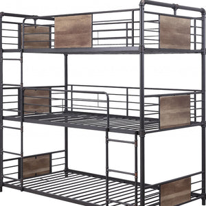 Homeroots 43" X 79" X 79" Sandy Black Dark Bronze Handbrushed Metal Wood Triple Bunk Bed  Twin  Metal 347200
