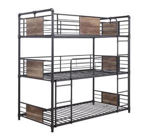 Homeroots 43" X 79" X 79" Sandy Black Dark Bronze Handbrushed Metal Wood Triple Bunk Bed  Twin  Metal 347200