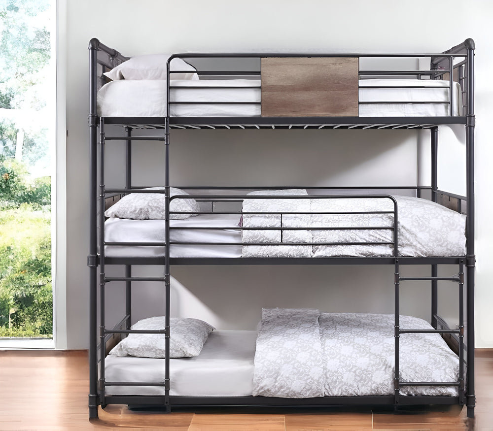 Homeroots 43" X 79" X 79" Sandy Black Dark Bronze Handbrushed Metal Wood Triple Bunk Bed  Twin  Metal 347200