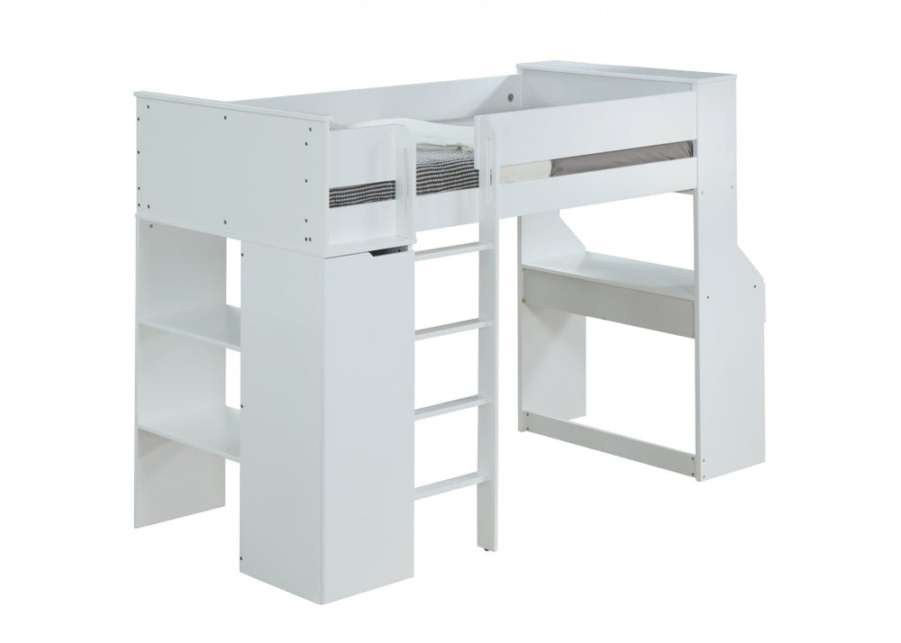 HomeRoots Wood Twin Loft Bed Elevated Sleeping Frame for Kids Bedroom Space Saving Design 347201