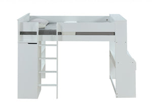 Wood Twin Loft Bed Elevated Sleeping Frame for Kids Bedroom Space Saving Design
