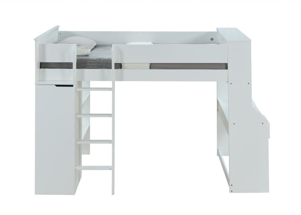 Wood Twin Loft Bed Elevated Sleeping Frame for Kids Bedroom Space Saving Design