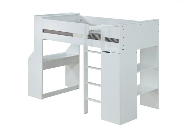 Wood Twin Loft Bed Elevated Sleeping Frame for Kids Bedroom Space Saving Design