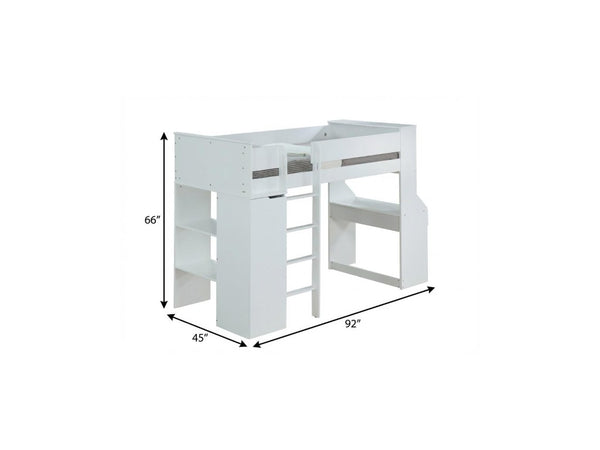 Wood Twin Loft Bed Elevated Sleeping Frame for Kids Bedroom Space Saving Design
