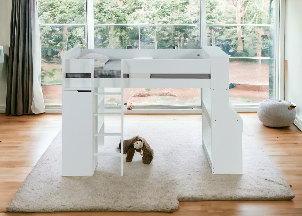 Homeroots 45" X 92" X 66" White Wood Veneer (Laminated) Loft Bed  Wood 347201