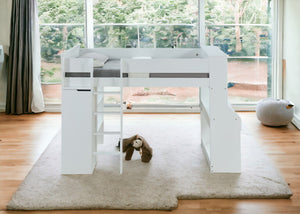 Homeroots 45" X 92" X 66" White Wood Veneer (Laminated) Loft Bed  Wood 347201